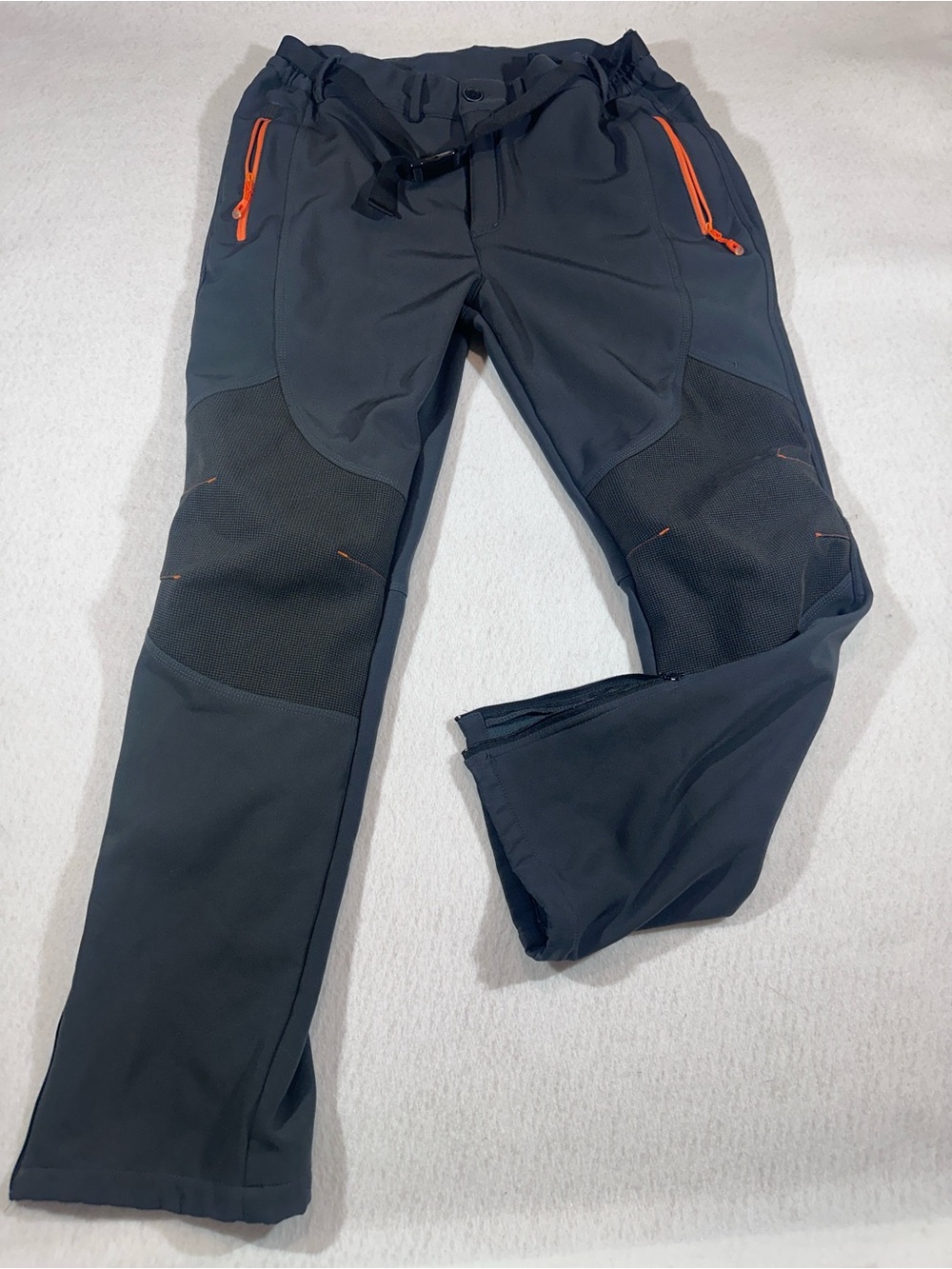 Men's Black Jogger Pants with Orange Zip Accents snow pants. Texture knees 34x32